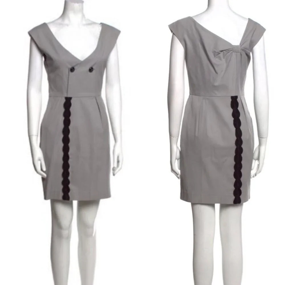 Black Halo Sheath Dress Grey with Black Embroidery and Button Details Size 2
